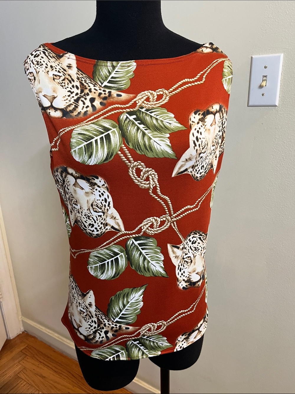 Rust Leopard & Leaf Print Sleeveless Top